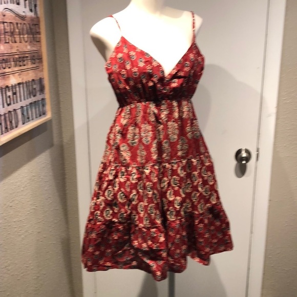 Sacred Threads Red and White Tiered Mini Sundress - Picture 1 of 9